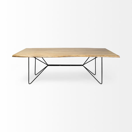 Papillion II Rectangular Blonde Live Edge Sold Wood Top Black Metal Base Dining Table by Mercana at Eve Furniture