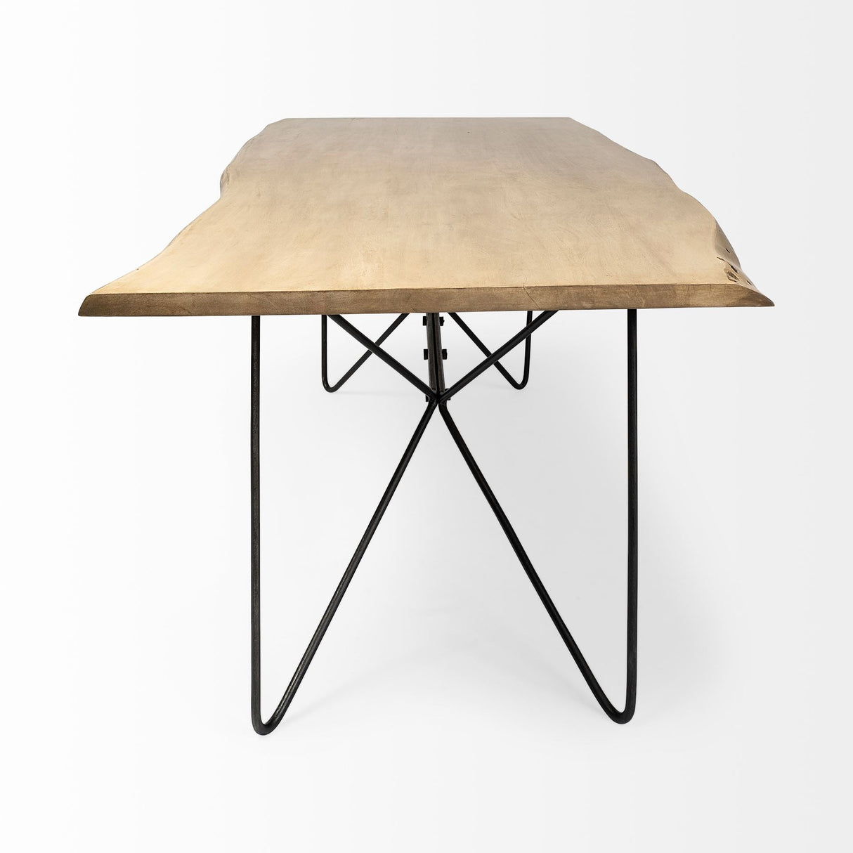 Papillion II Rectangular Blonde Live Edge Sold Wood Top Black Metal Base Dining Table by Mercana at Eve Furniture