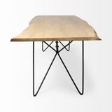 Papillion II Rectangular Blonde Live Edge Sold Wood Top Black Metal Base Dining Table by Mercana at Eve Furniture