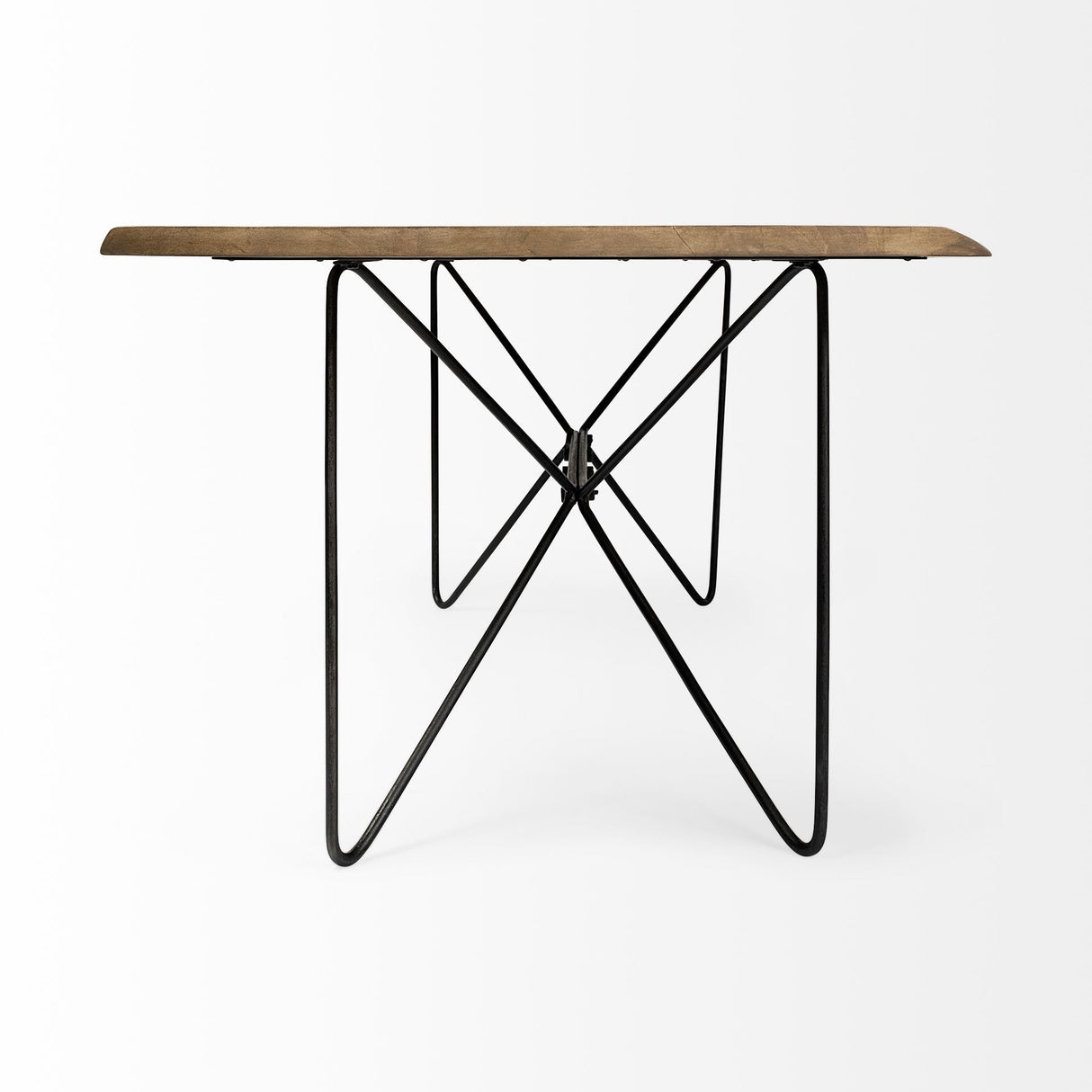 Papillion II Rectangular Blonde Live Edge Sold Wood Top Black Metal Base Dining Table by Mercana at Eve Furniture
