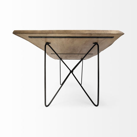 Papillion II Rectangular Blonde Live Edge Sold Wood Top Black Metal Base Dining Table by Mercana at Eve Furniture
