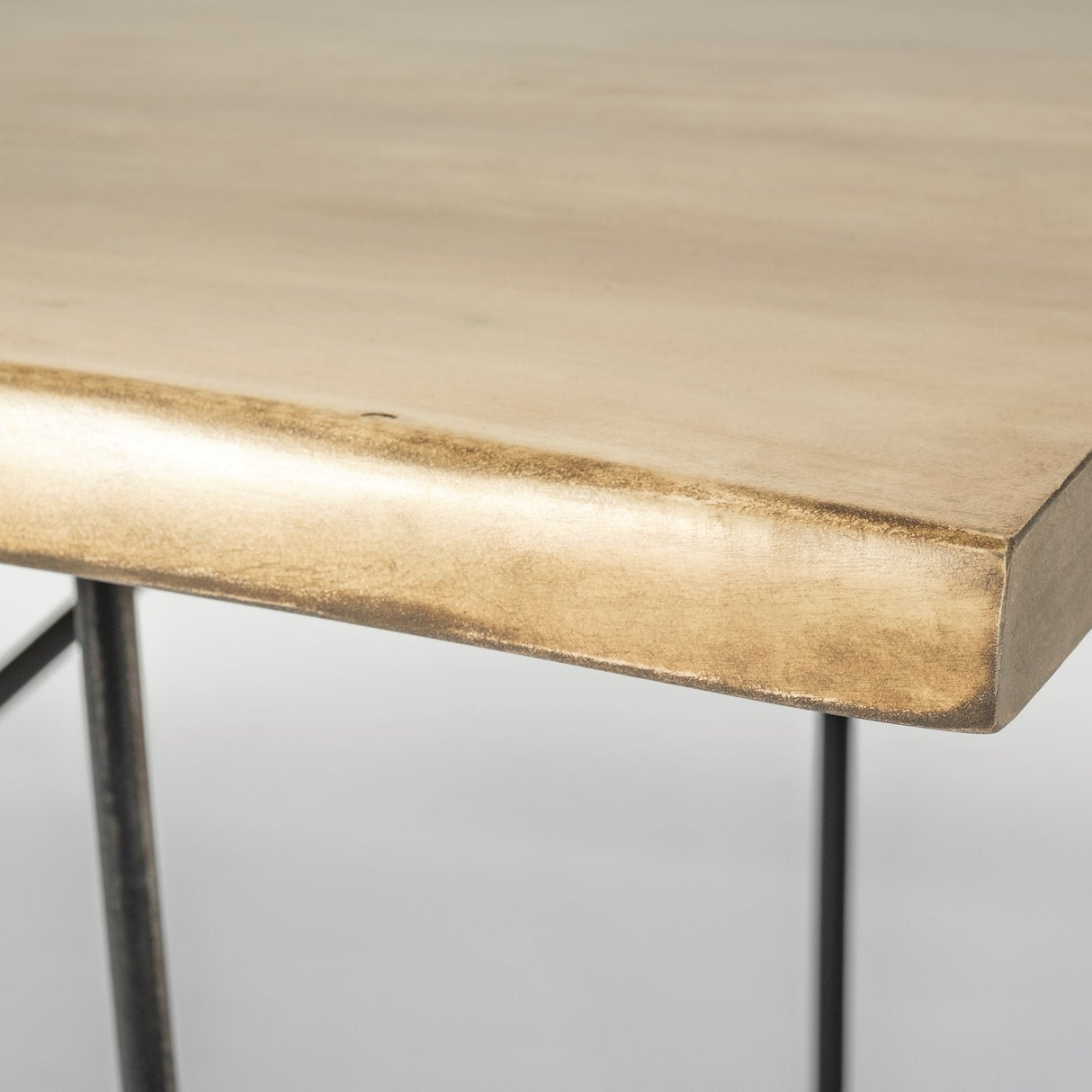 Papillion II Rectangular Blonde Live Edge Sold Wood Top Black Metal Base Dining Table by Mercana at Eve Furniture