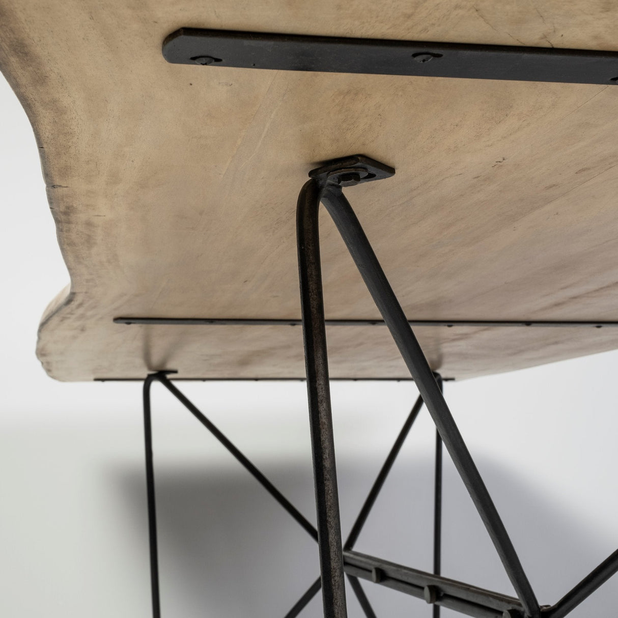 Papillion II Rectangular Blonde Live Edge Sold Wood Top Black Metal Base Dining Table by Mercana at Eve Furniture
