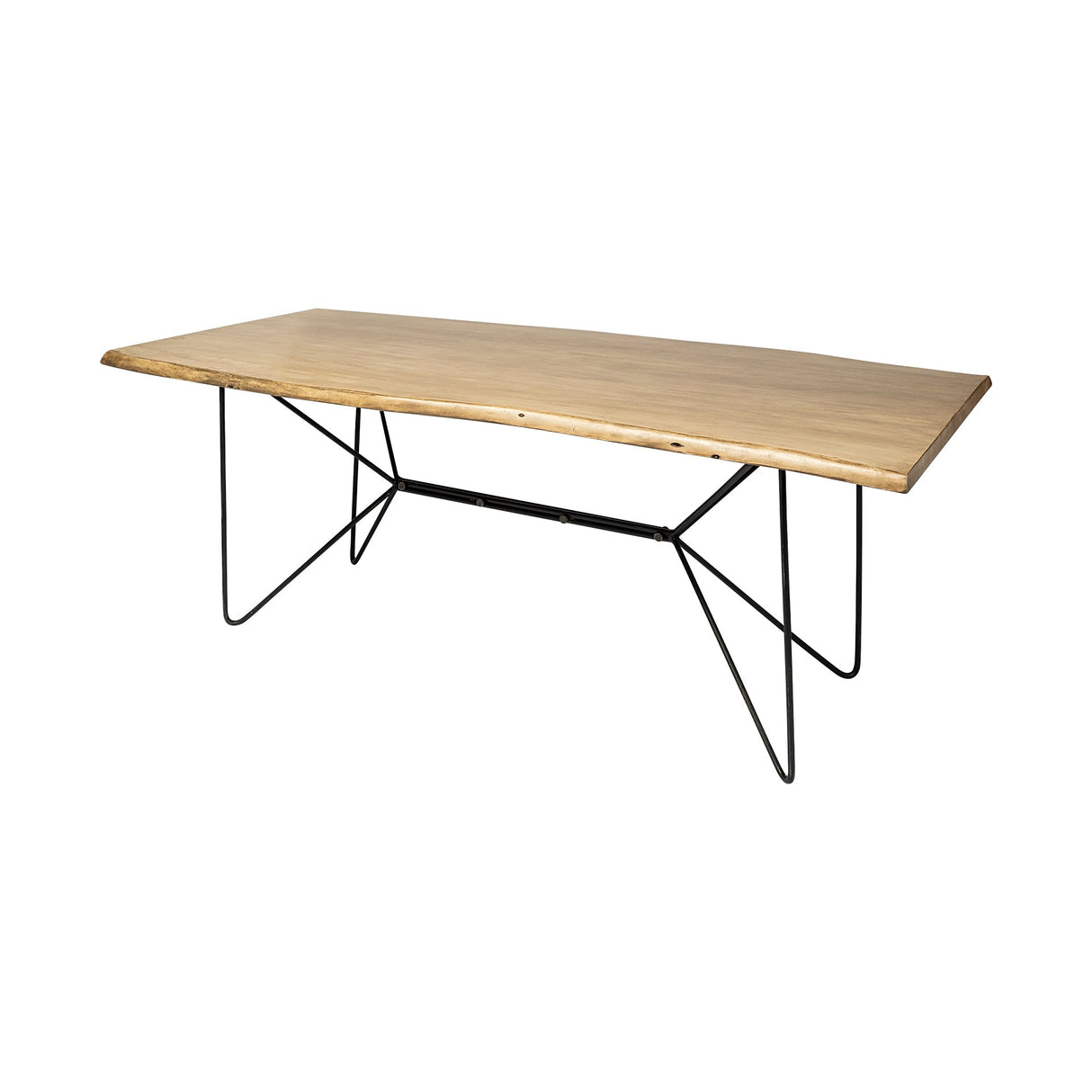 Papillion II Rectangular Blonde Live Edge Sold Wood Top Black Metal Base Dining Table by Mercana at Eve Furniture