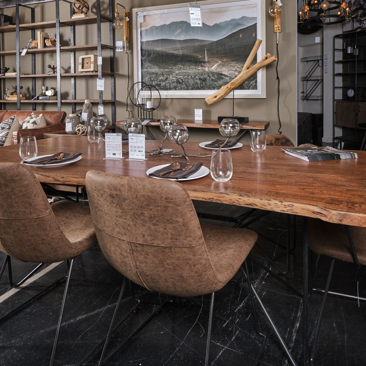 Papillion II Rectangular Natural Wood Top W/Black Iron Base Dining Table by Mercana at Eve Furniture
