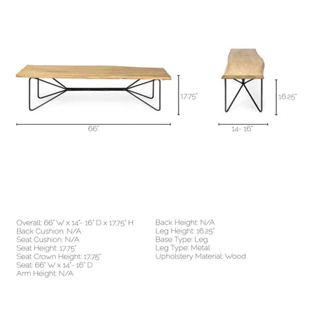 Papillion III Blonde Wood And Iron Dining Bench by Mercana at Eve Furniture