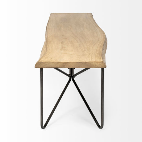 Papillion III Blonde Wood And Iron Dining Bench by Mercana at Eve Furniture