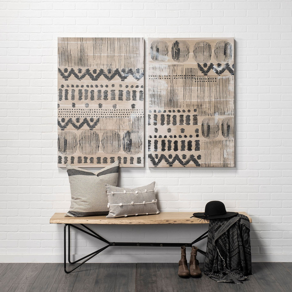 Papillion III Blonde Wood And Iron Dining Bench by Mercana at Eve Furniture