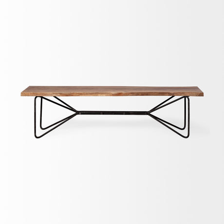 Papillion III Natural Solid Wood and Iron Dining Bench by Mercana at Eve Furniture