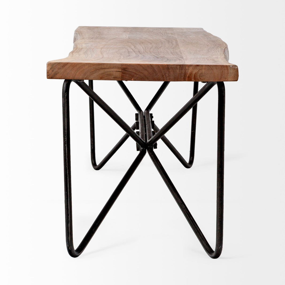 Papillion III Natural Solid Wood and Iron Dining Bench by Mercana at Eve Furniture