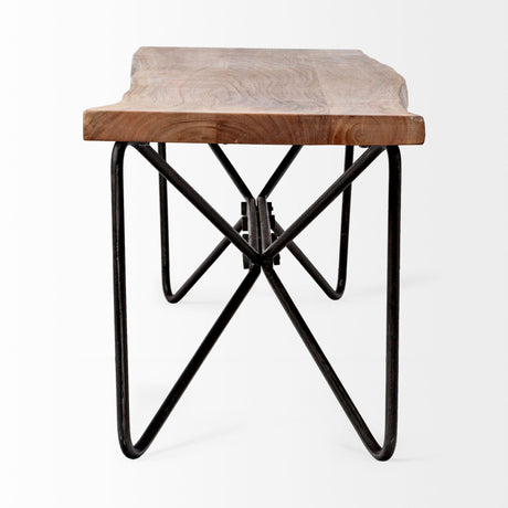 Papillion III Natural Solid Wood and Iron Dining Bench by Mercana at Eve Furniture