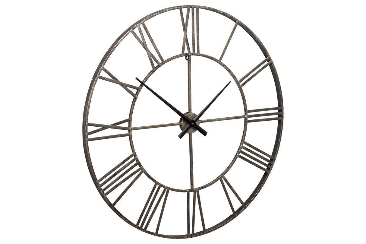 Paquita Antique Silver Wall Clock by Ashley at Eve Furniture