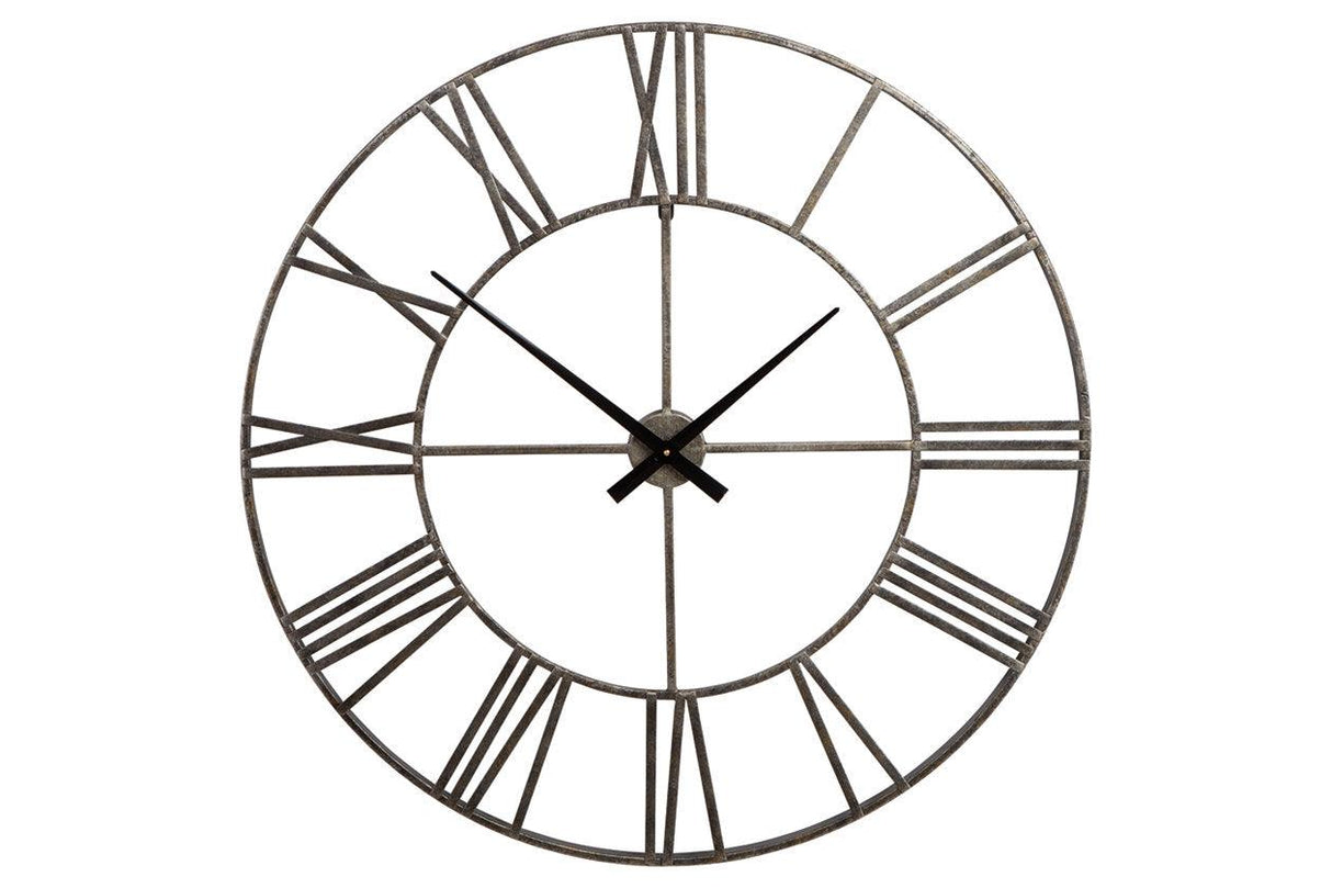 Paquita Antique Silver Wall Clock by Ashley at Eve Furniture