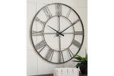 Paquita Antique Silver Wall Clock by Ashley at Eve Furniture