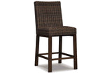 Paradise Trail Medium Brown Outdoor Bar Fire Pit Table with 6 Barstools by Ashley at Eve Furniture
