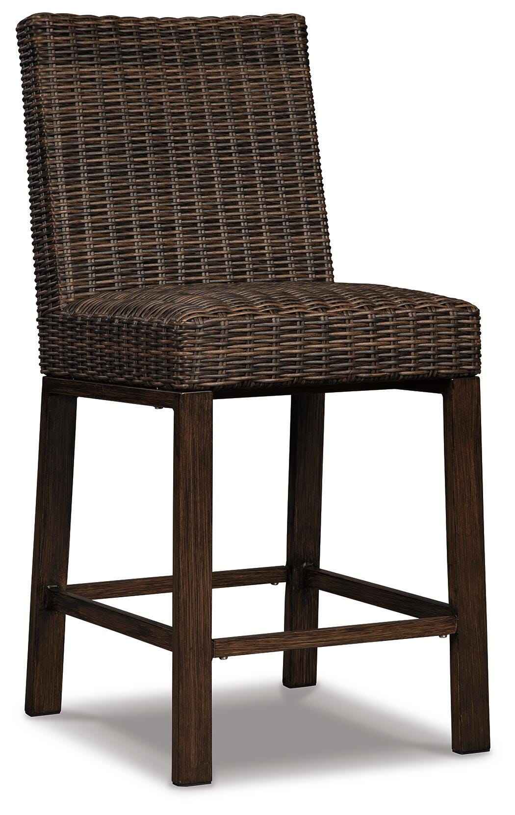 Paradise Trail Medium Brown Outdoor Bar Fire Pit Table with 6 Barstools by Ashley at Eve Furniture
