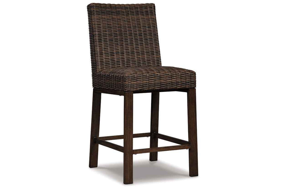 Paradise Trail Medium Brown Outdoor Counter Height Dining Table with 6 Barstools by Ashley at Eve Furniture