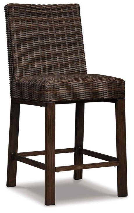 Paradise Trail Medium Brown Outdoor Counter Height Dining Table with 6 Barstools by Ashley at Eve Furniture