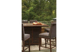 Paradise Trail Medium Brown Outdoor Counter Height Dining Table with 6 Barstools by Ashley at Eve Furniture