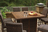 Paradise Trail Medium Brown Outdoor Counter Height Dining Table with 6 Barstools by Ashley at Eve Furniture