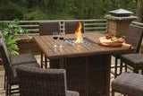 Paradise Trail Medium Brown Outdoor Counter Height Dining Table with 6 Barstools by Ashley at Eve Furniture