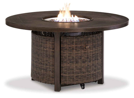 Paradise Trail Medium Brown Outdoor Fire Pit Table with 4 Lounge Chairs by Ashley at Eve Furniture