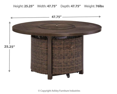 Paradise Trail Medium Brown Outdoor Fire Pit Table with 4 Lounge Chairs by Ashley at Eve Furniture