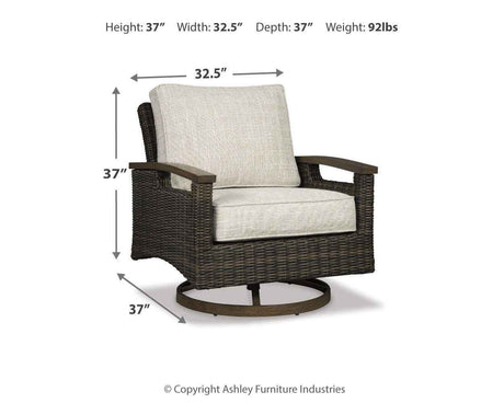 Paradise Trail Medium Brown Outdoor Fire Pit Table with 4 Lounge Chairs by Ashley at Eve Furniture