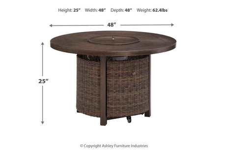 Paradise Trail Medium Brown Outdoor Fire Pit Table with 4 Lounge Chairs by Ashley at Eve Furniture