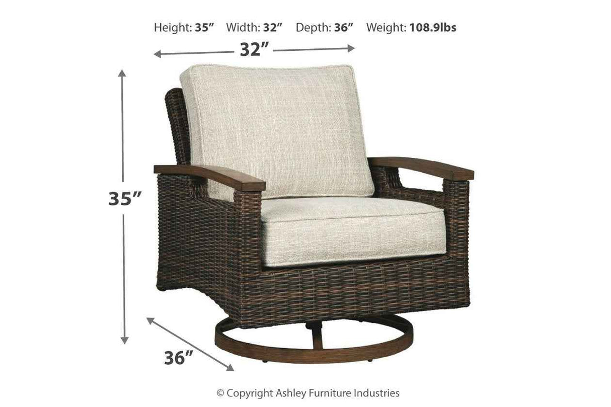 Paradise Trail Medium Brown Outdoor Fire Pit Table with 4 Lounge Chairs by Ashley at Eve Furniture