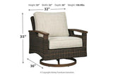 Paradise Trail Medium Brown Outdoor Fire Pit Table with 4 Lounge Chairs by Ashley at Eve Furniture