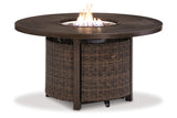 Paradise Trail Medium Brown Outdoor Fire Pit Table with 4 Lounge Chairs by Ashley at Eve Furniture