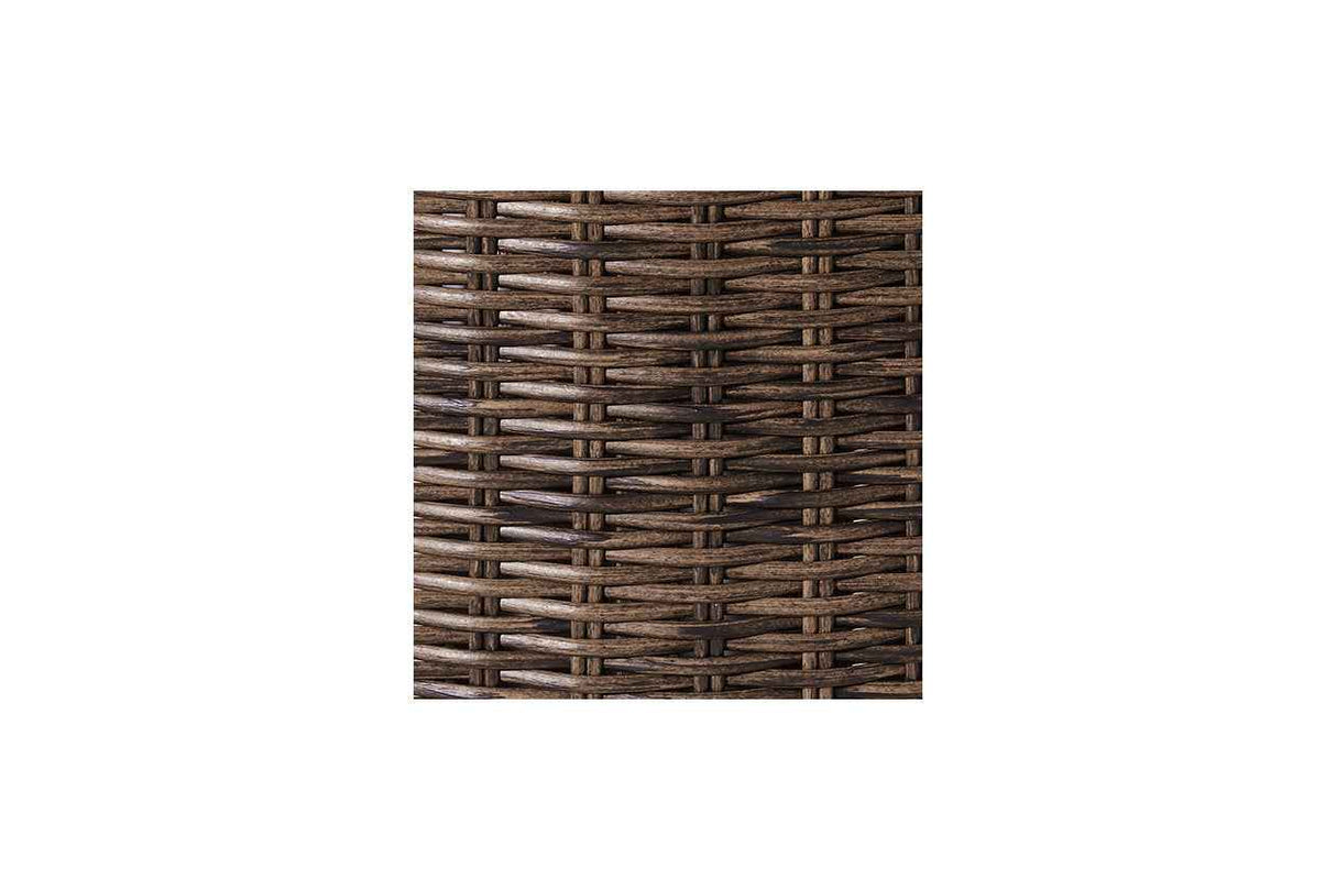 Paradise Trail Medium Brown Outdoor Fire Pit Table with 4 Lounge Chairs by Ashley at Eve Furniture