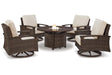 Paradise Trail Medium Brown Outdoor Fire Pit Table with 4 Lounge Chairs by Ashley at Eve Furniture