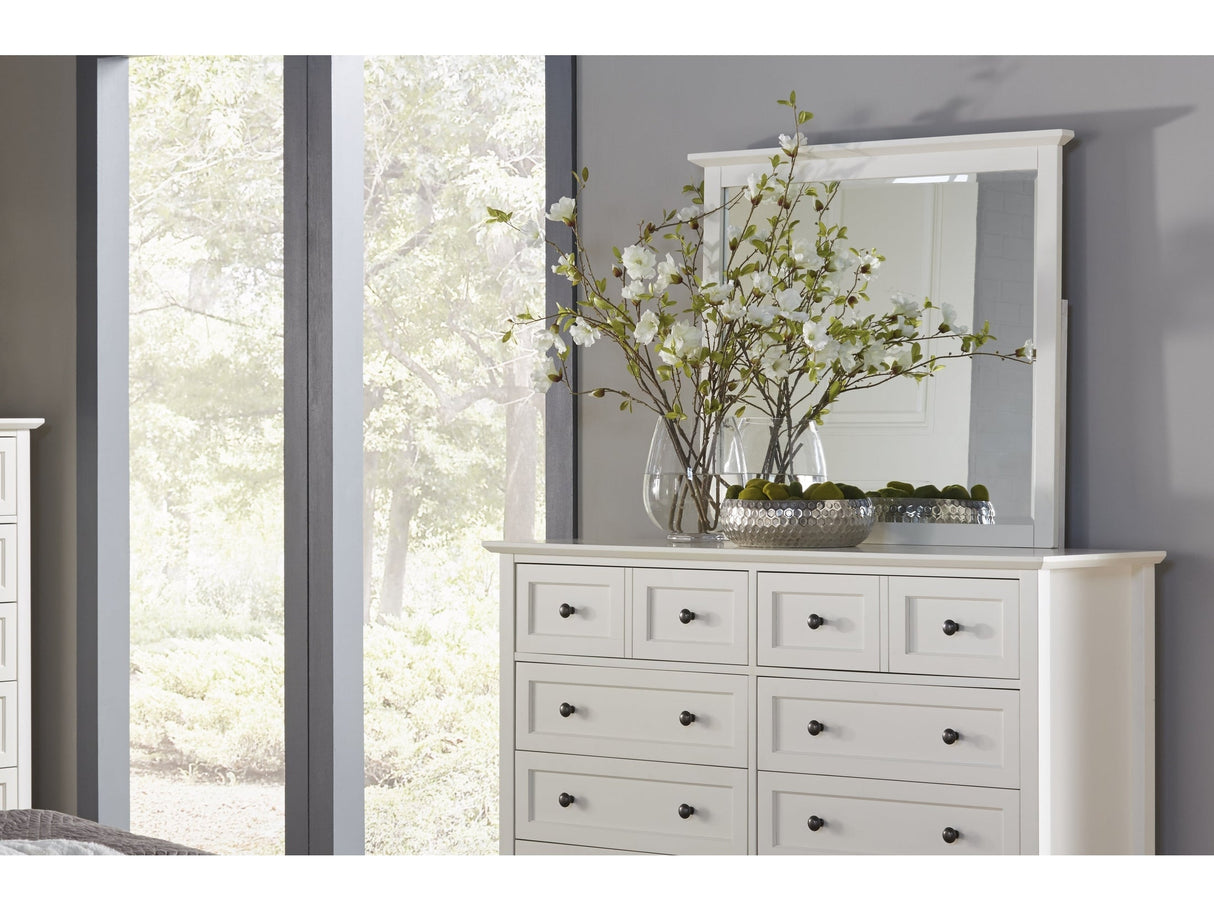 Paragon Beveled Glass Mirror in White by Modus Furniture at Eve Furniture