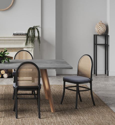 Paragon Dining Chair 1.0 with Grey Cushions in Black and Cane (set of 2) by Manhattan Comfort at Eve Furniture