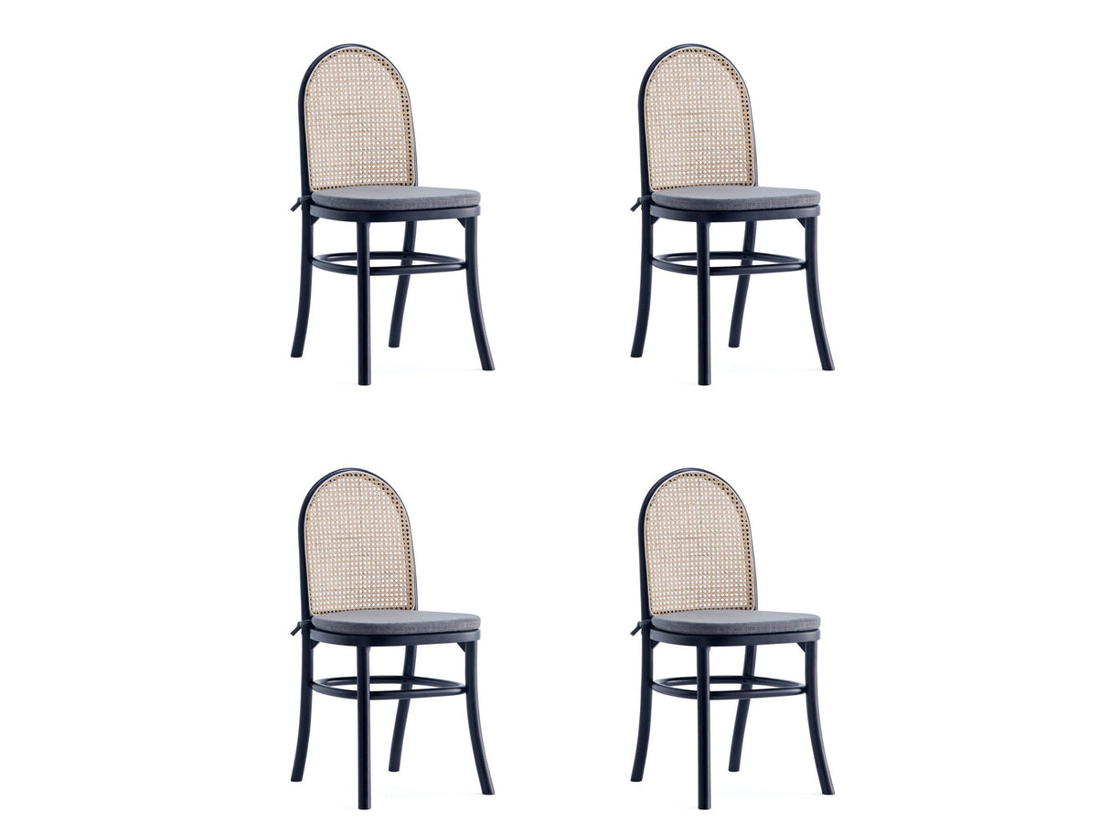 Paragon Dining Chair 1.0 with Grey Cushions in Black and Cane (set of 4) by Manhattan Comfort at Eve Furniture