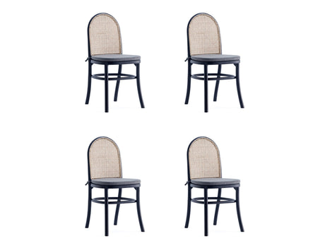 Paragon Dining Chair 1.0 with Grey Cushions in Black and Cane (set of 4) by Manhattan Comfort at Eve Furniture