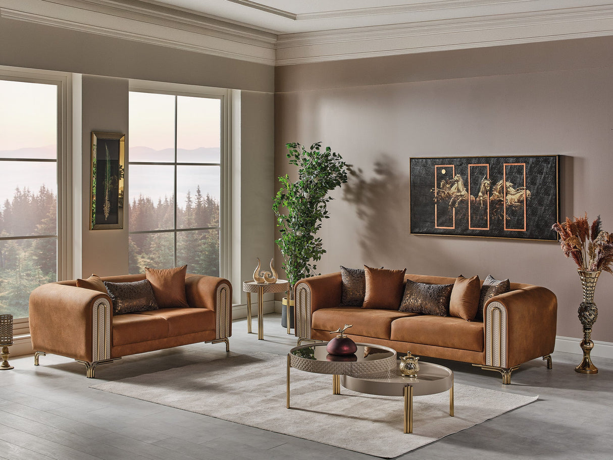 Paris 3-pieces (Sofa & Loveseat & Chair) Livingroom Set Brown by Furnia at Eve Furniture