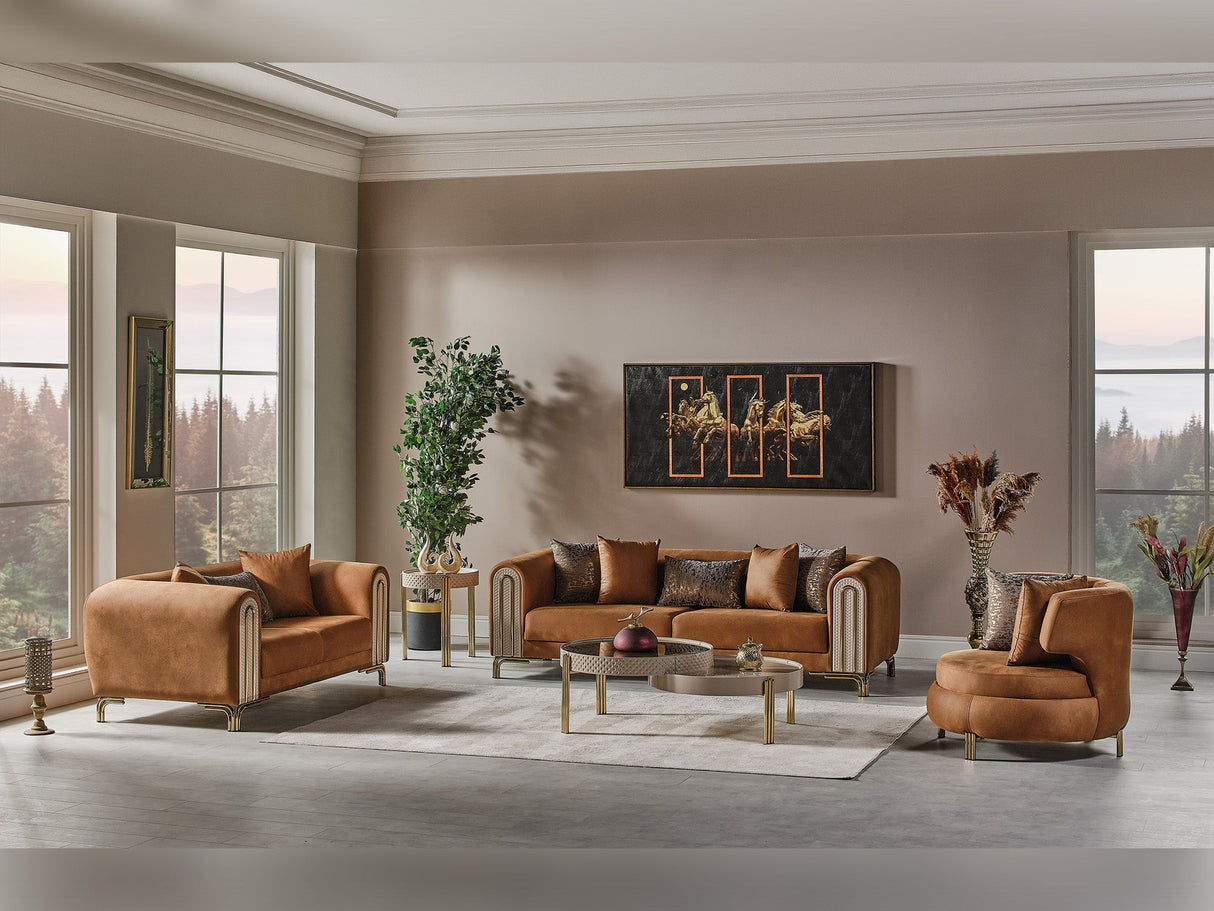 Paris 3-pieces (Sofa & Loveseat & Chair) Livingroom Set Brown by Furnia at Eve Furniture