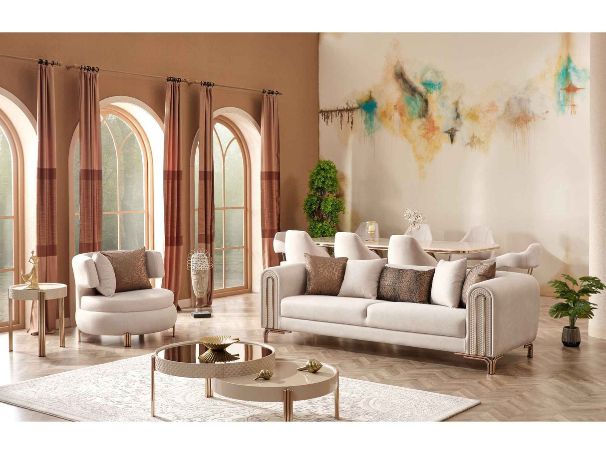 Paris 3-pieces (Sofa & Loveseat & Chair) Livingroom Set in Cream