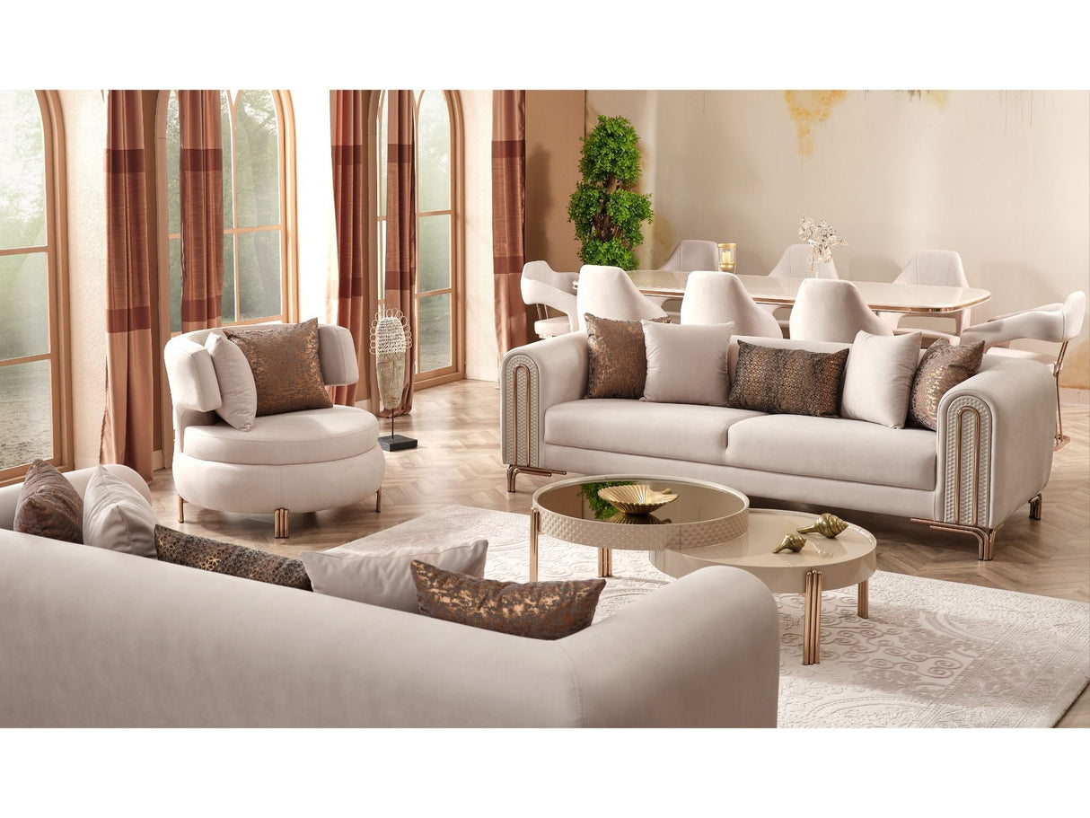 Paris 3-pieces (Sofa & Loveseat & Chair) Livingroom Set in Cream by Furnia at Eve Furniture