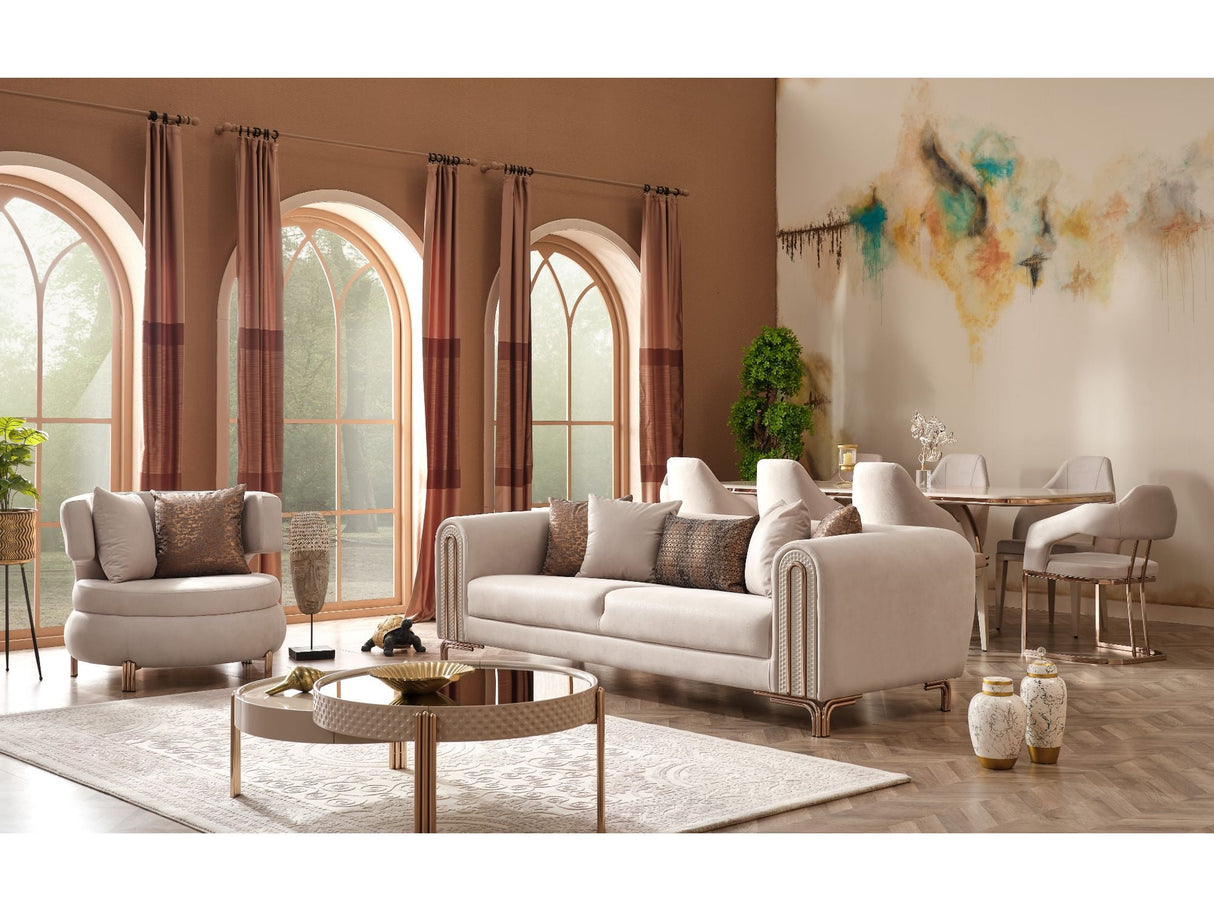 Paris 3-pieces (Sofa & Loveseat & Chair) Livingroom Set in Cream by Furnia at Eve Furniture