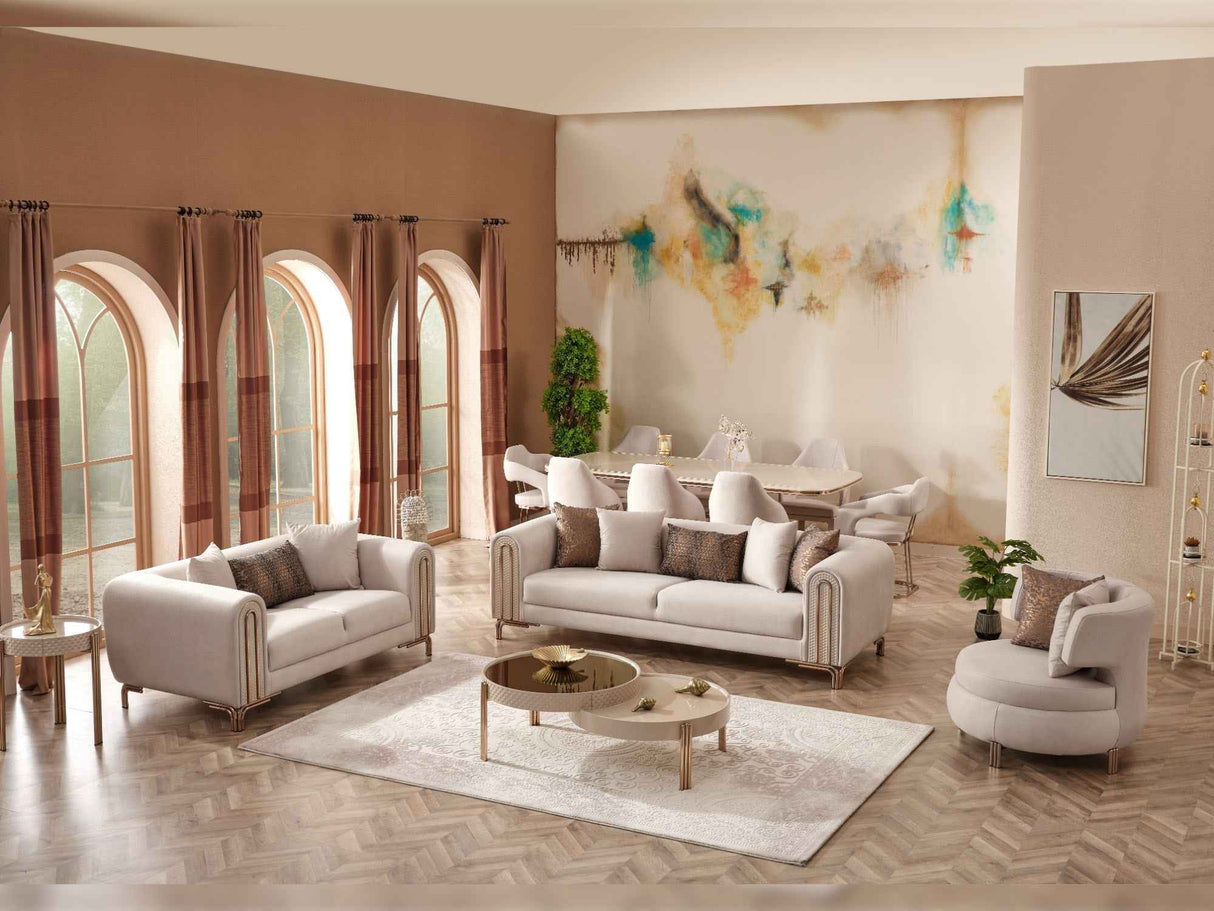 Paris 3-pieces (Sofa & Loveseat & Chair) Livingroom Set in Cream