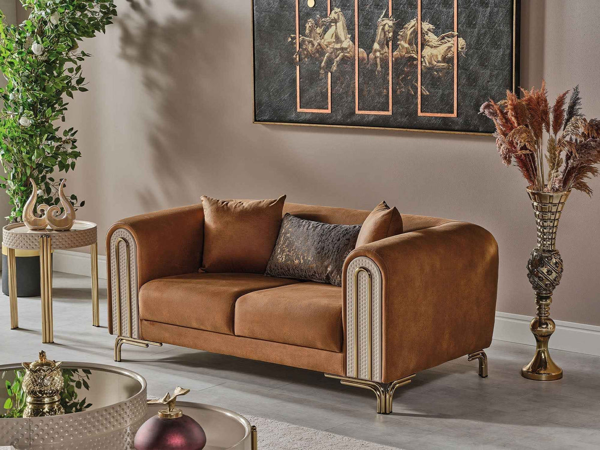 Paris Brown Stationary Loveseat by Furnia at Eve Furniture