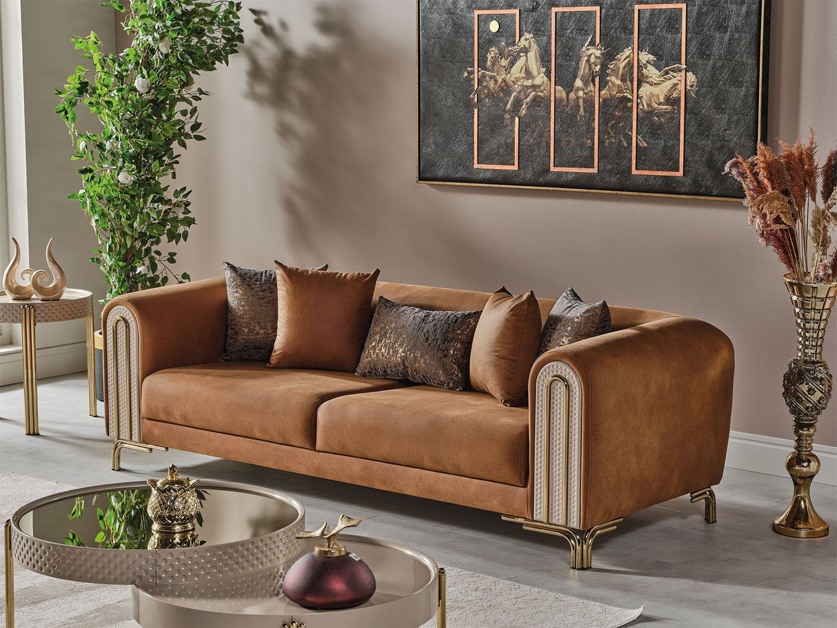 Paris Brown Stationary Sofa by Furnia at Eve Furniture