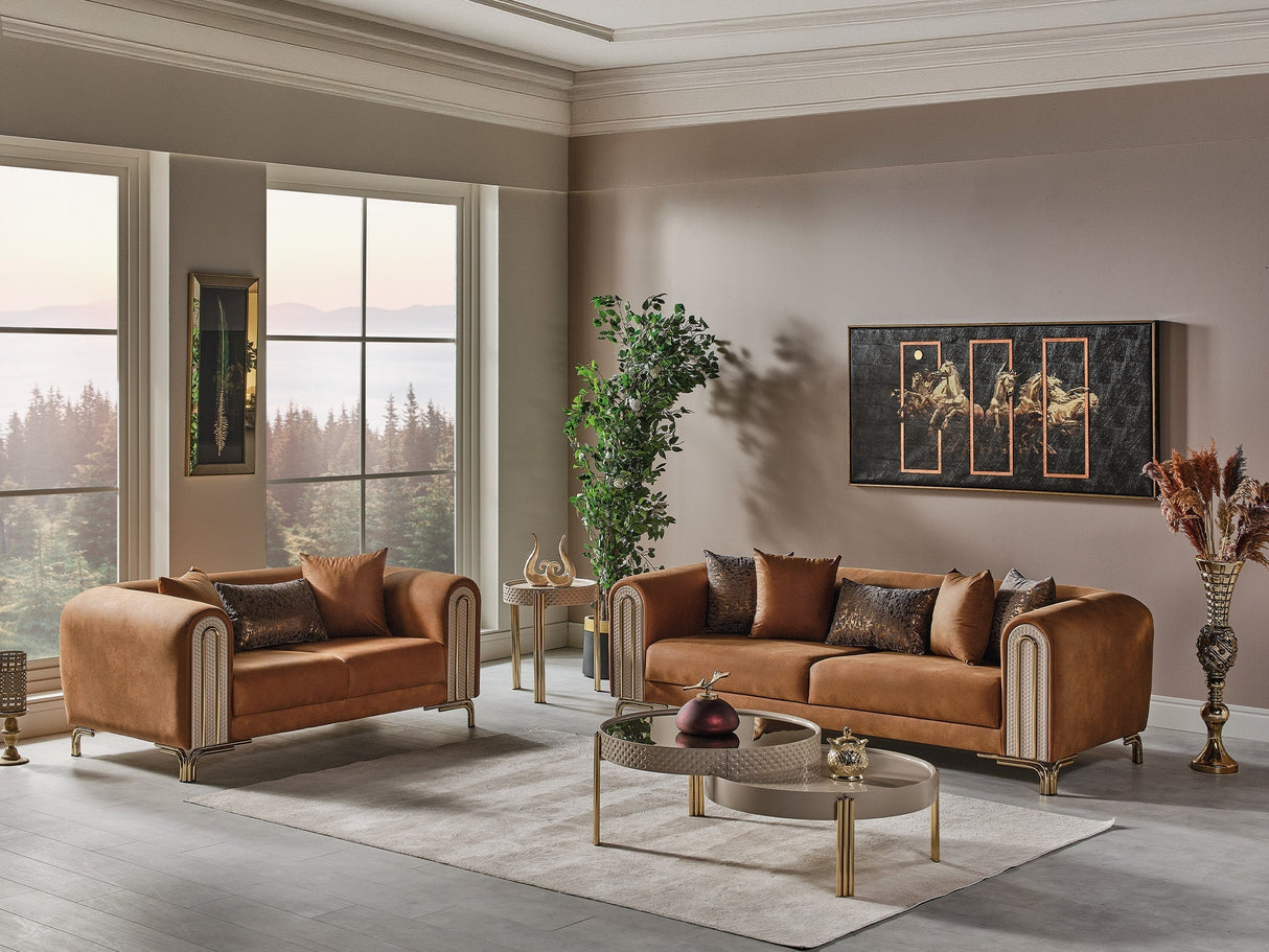 Paris Stationary Loveseat Brown by Furnia at Eve Furniture