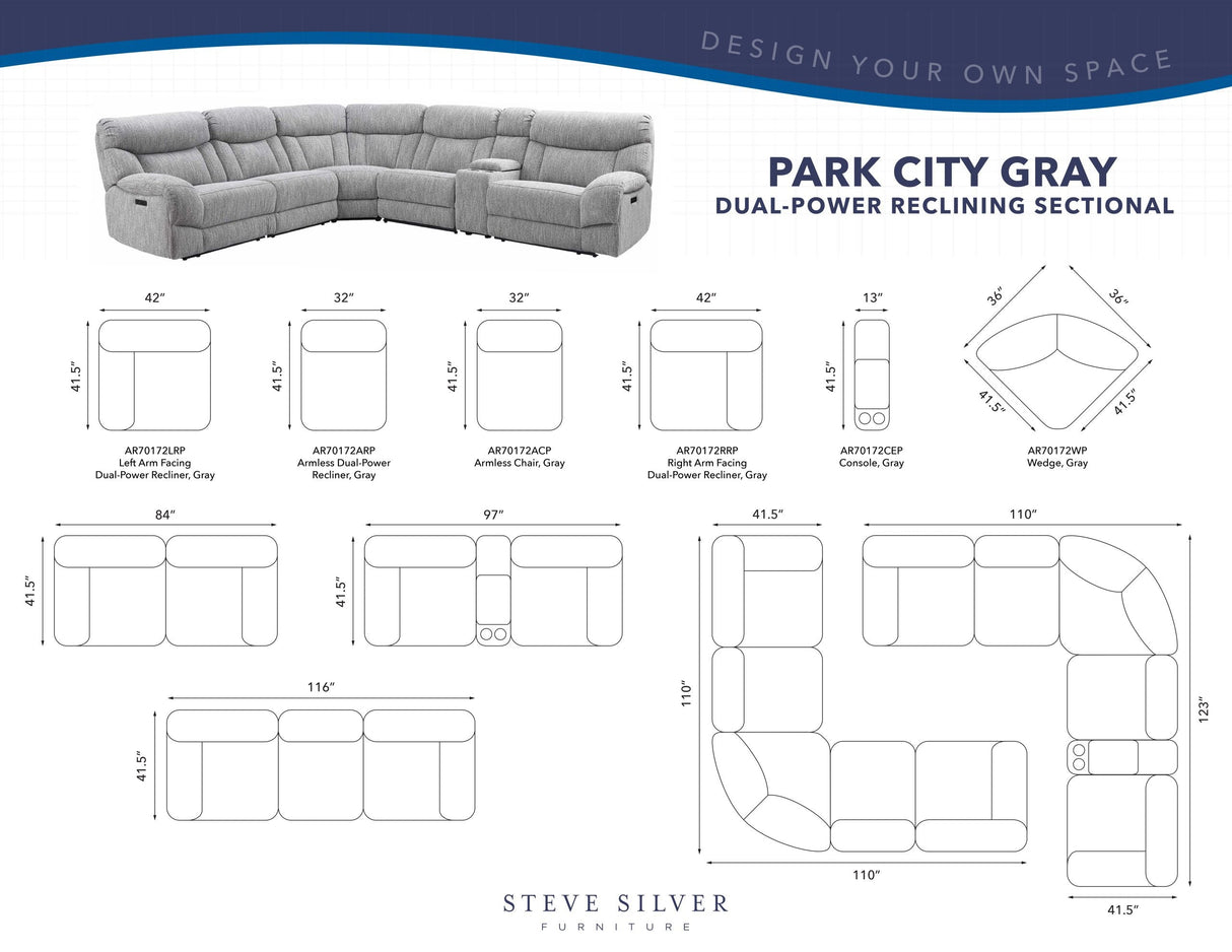 Park City 6-Piece Dual Power Reclining Sectional by Steve Silver at Eve Furniture