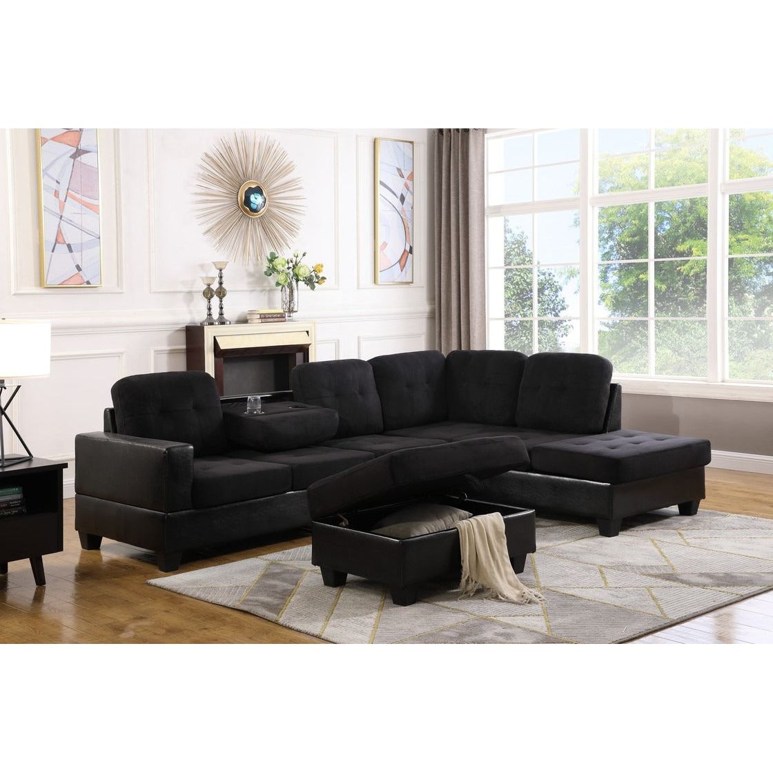 Park Place Black Sectional with Storage Ottoman [Special Price] by New Era Innovations at Eve Furniture