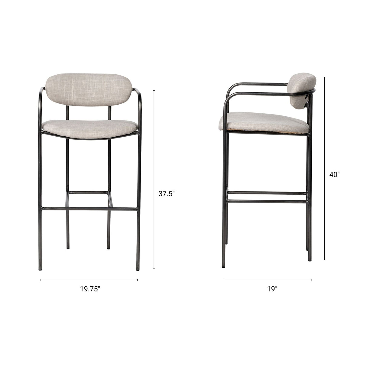 Parker 30" Seat Height Beige Fabric Seat Gun Metal Grey Metal Bar Stool by Mercana at Eve Furniture
